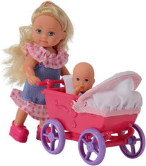 Simba 105736241 Evi Love Walk Doll 2 Assortiment de poupées Evi avec poupée et poussette de poupée avec accessoires, poupée mannequin 12 cm pour enfants à partir de 3 ans