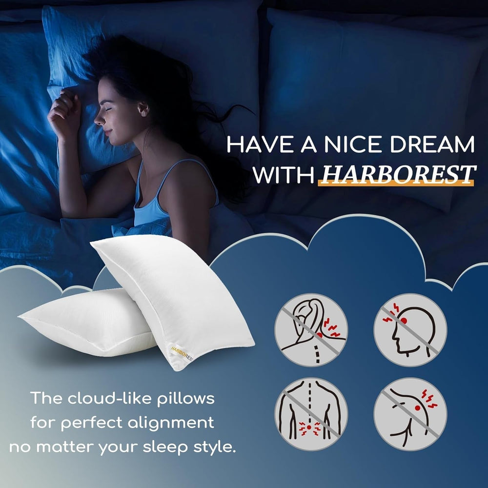 HARBOREST Oreiller de lit de couchage, 2 pièces, peluche de luxe, oreiller alternatif, idéal pour les dormeurs sur le côté et sur le dos, collection hôtelière, oreiller, taille standard/queen, 50,8 x 66 cm Naty Shop Oreillers standards