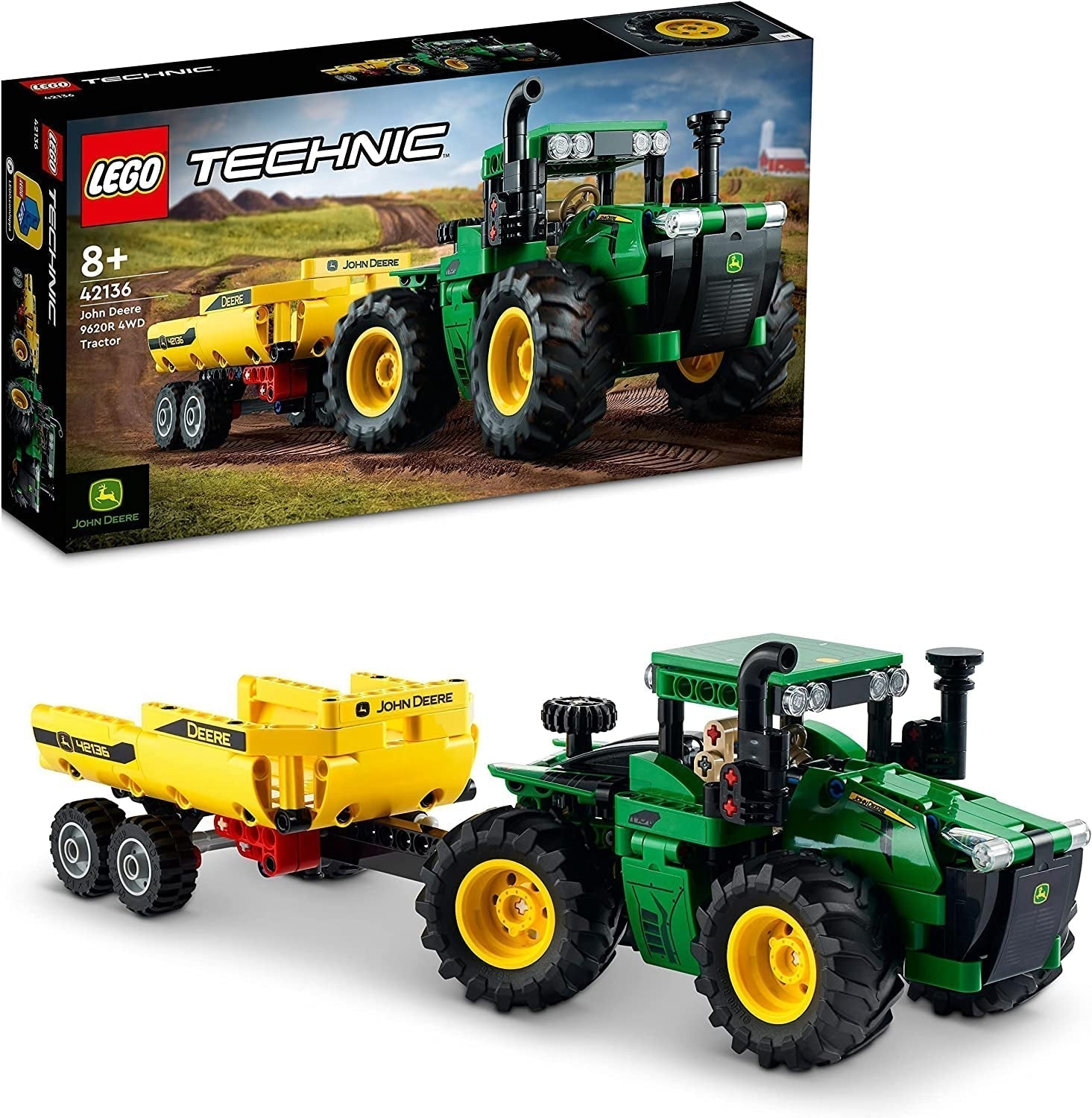 LEGO Technic John Deere 9620R Tracteur 4 roues motrices avec remorque à benne basculante Jouet agricole classique pour enfants garçons et filles de 8 ans Kit de modèle à collectionner 42136 Ensembles de construction Besuche den LEGO-Store Single