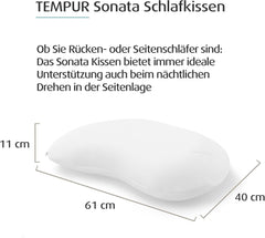 Pernă din spumă cu memorie TEMPUR Sonata, pernă ergonomică de susținere a gâtului pentru dormit pe spate și lateral, fermă, M (61 X 40 X 11 Cm) Perne standard Naty Shop