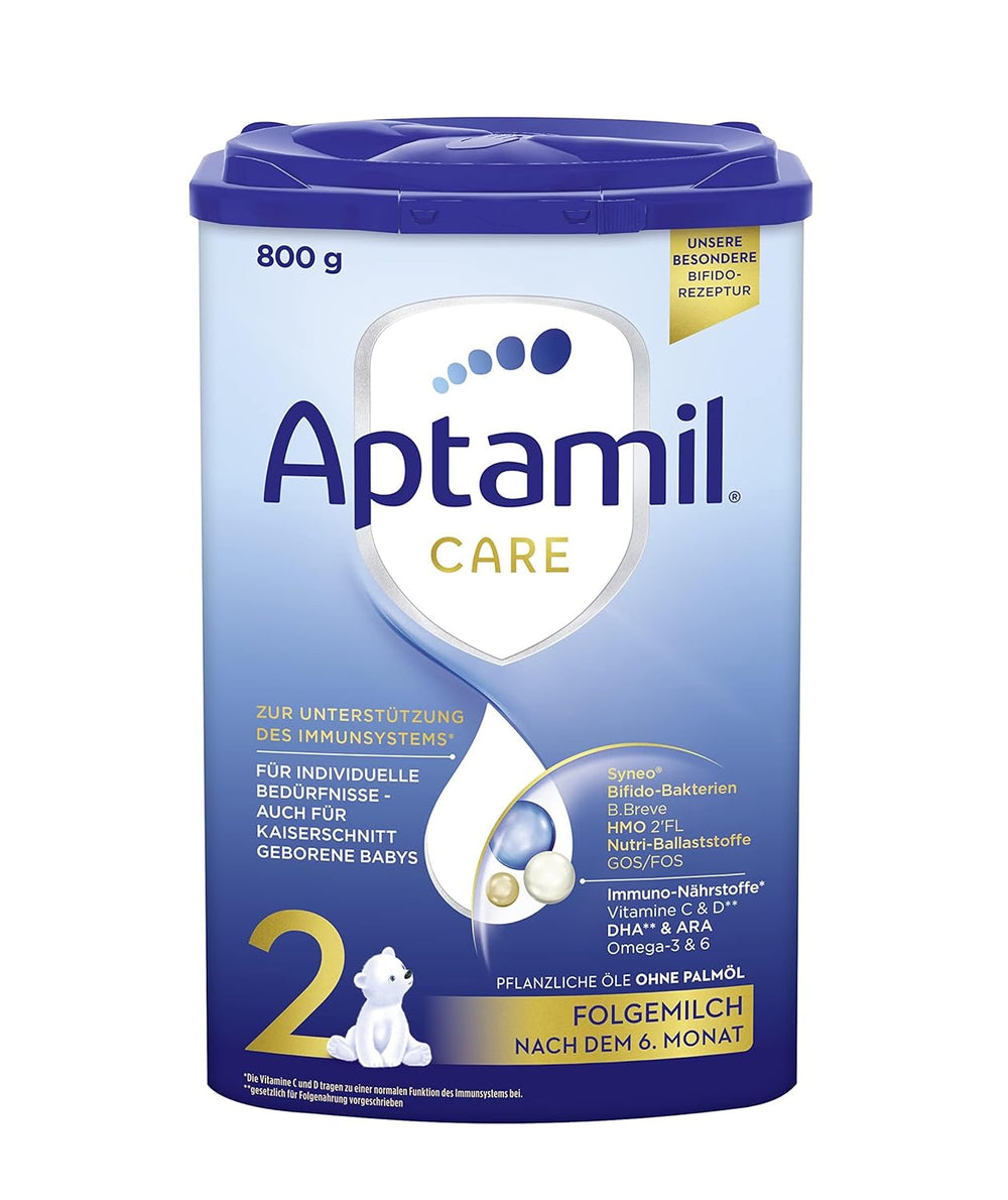 Aptamil Care 2 - Lait de suite après 6 mois, avec Oméga 3 et 6, DHA et ARA, sans huile de palme, nourriture pour bébé, lait en poudre, 1 x 800 g (paquet de 6)