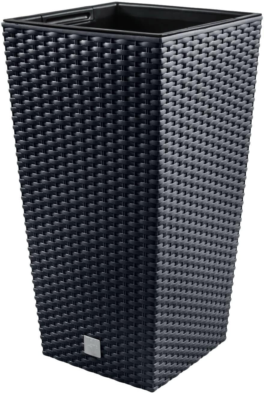 Pots/pots Prosperplast aspect rotin avec insert | 26,5 x 26,5 x 50 cm | anthracite | résistant aux intempéries et aux UV | en plastique robuste | pour intérieur et extérieur