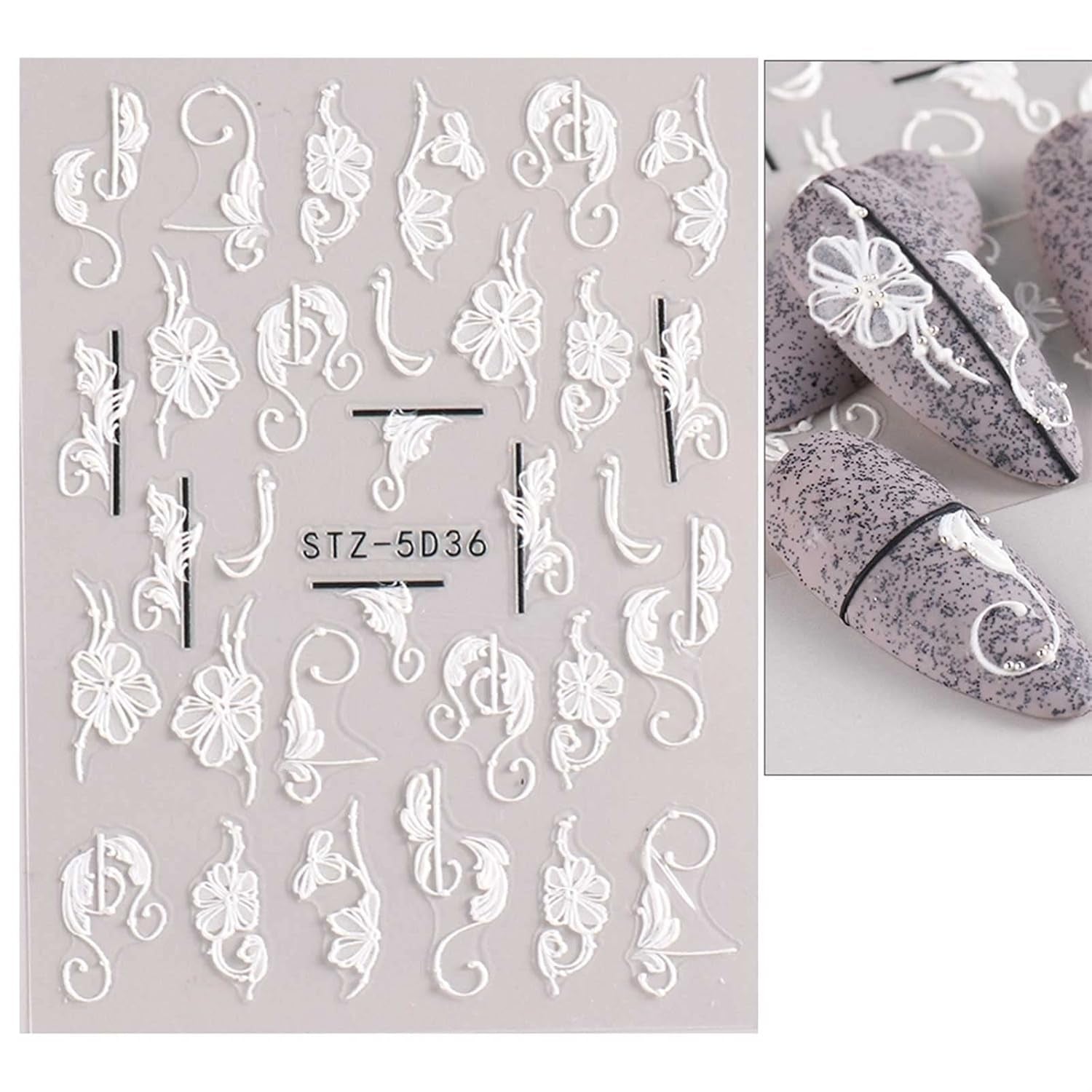 JMEOWIO Autocollants de manucure 3D pour ongles, fleurs, autocollants pour nail art, autocollants auto-adhésifs, bandes stéréoscopiques 5D, décoration de fleurs d'été, design de manucure, 4 feuilles
