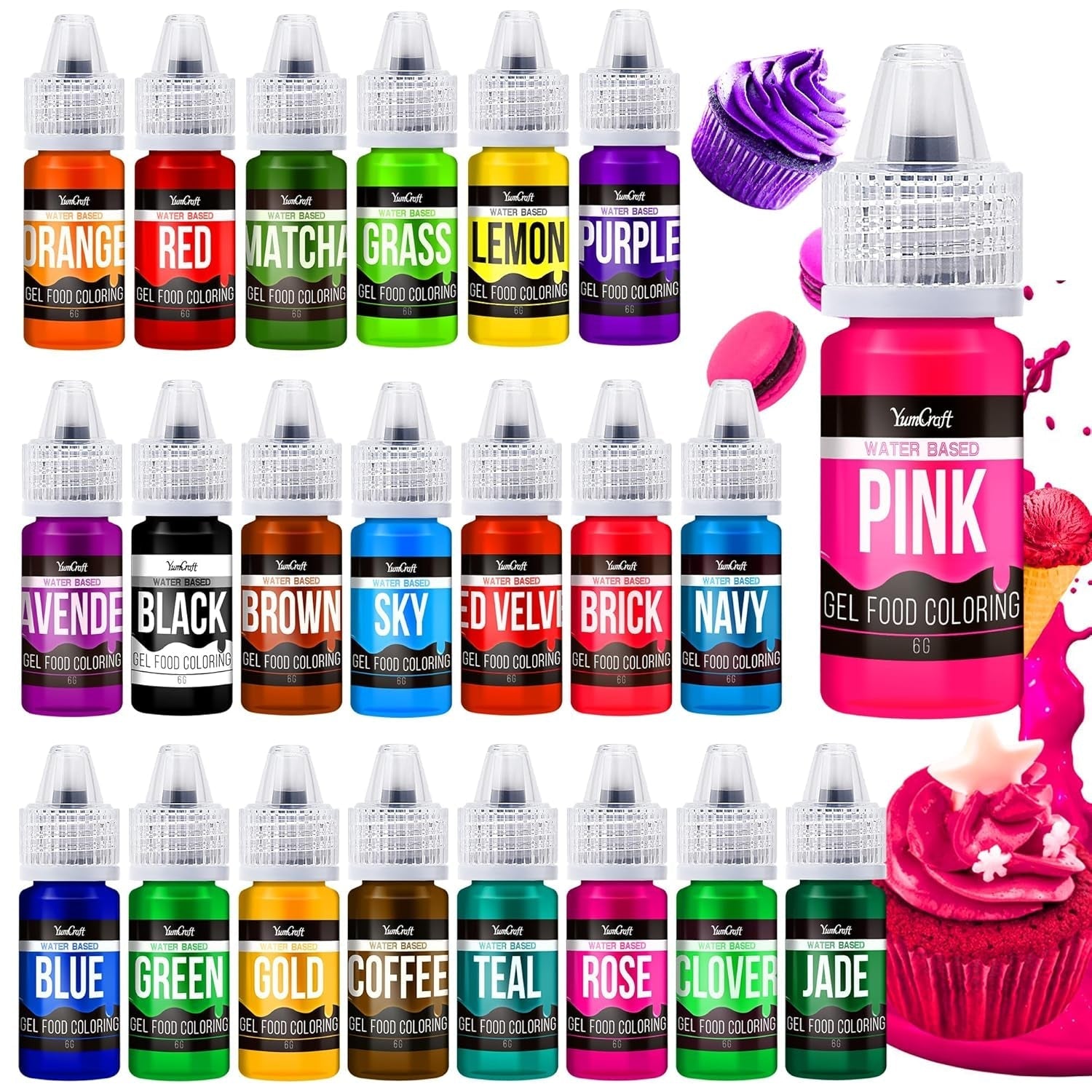 Colorant alimentaire en gel - 22 couleurs x 6G Colorant alimentaire en gel hautement concentré pour gâteaux, pâtisserie, œufs de Pâques, boissons - Colorant alimentaire sans sucre pour fondant, glaçage, slime, décoration de gâteaux