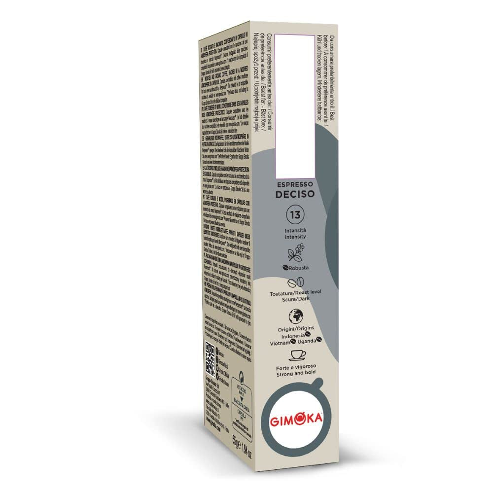 Gimoka Kaffeekapseln Espresso Deciso, Intensität 13/13-100 Kapsel - Compatible avec Nespresso* Haushalts-Espressomaschinen - 100 Stück (10 x 10 Getränke) - Hergestellt en Italien