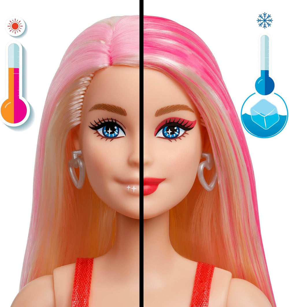 Barbie Party Unboxed Puppe und Accessoires, Glam Party Serie mit 10 Überraschungen, darunter eine rote glitzernde Puppe mit Farbwechseleffekt, JFY68