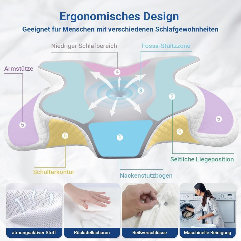 Oreiller orthopédique ergonomique en mousse à mémoire de forme Hothands Oreiller de soulagement des douleurs abdominales sur le côté du dos Améliore la qualité du sommeil 62X41X13 / 11Cm Oreillers orthopédiques cervicaux Naty Shop