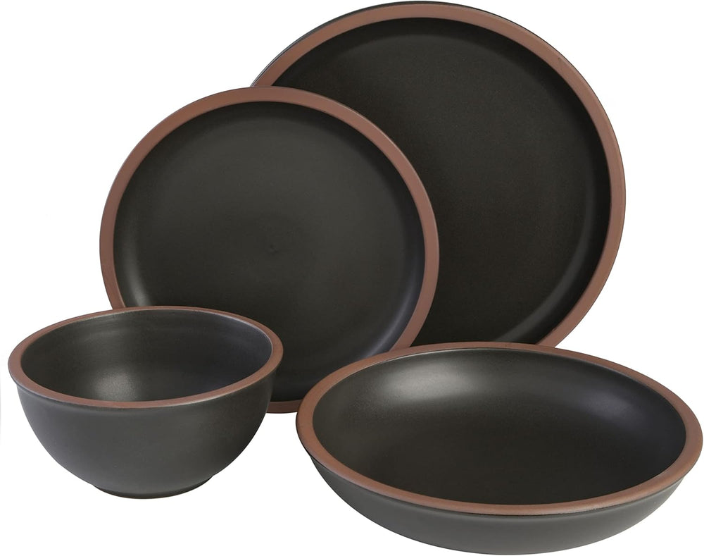 Lagos Coupe Geschirrset, Service für 4 Personen (16 Stück), noir