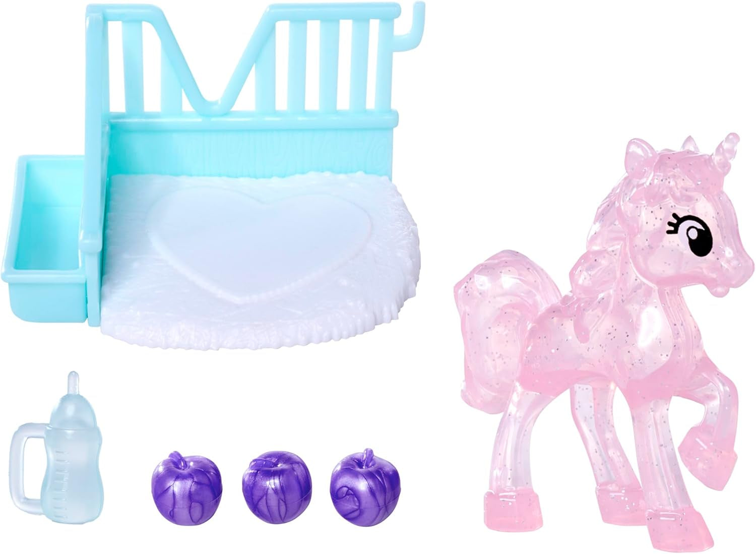 Simba Evi Love Unicorn Play Doll portant une jolie robe licorne avec un bandeau assorti, comprenant une licorne avec une écurie, des pommes et une gourde, 12 cm, à partir de 3 ans