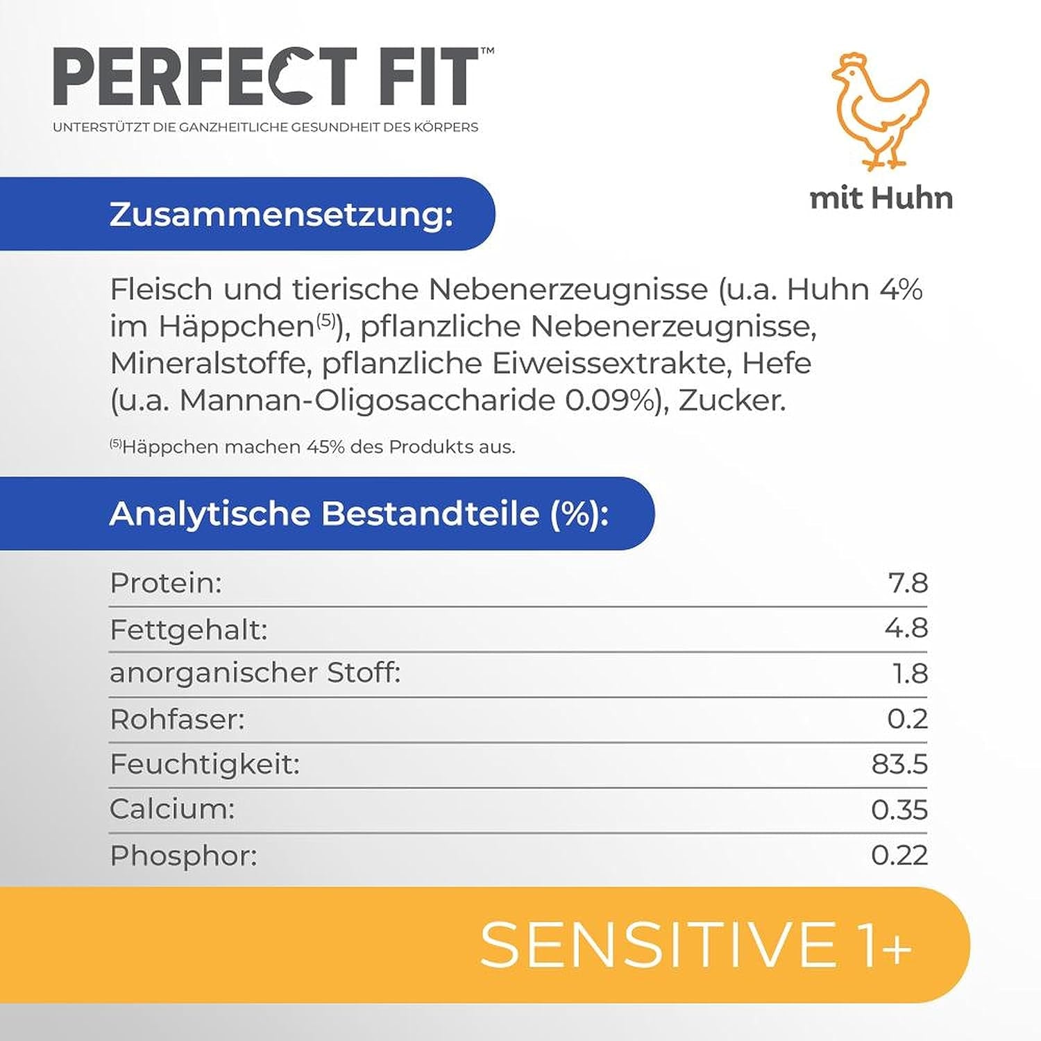 Nourriture humide pour chats Perfect Fit Sensitive 1+ au poulet en sauce, 12 sachets, 12 x 85g - Nourriture humide premium pour chats sensibles à partir de 1 an, sans blé ni soja, pour favoriser la digestion