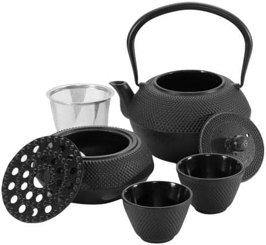 Service à thé traditionnel en fonte Dimono : théière, réchaud et 2 tasses à thé