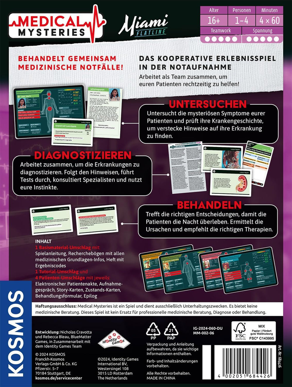 KOSMOS 684426 Medical Mysteries - Jeu de société RPG Medical Crime Files de la coopérative médicale de Miami pour les 16 ans et plus