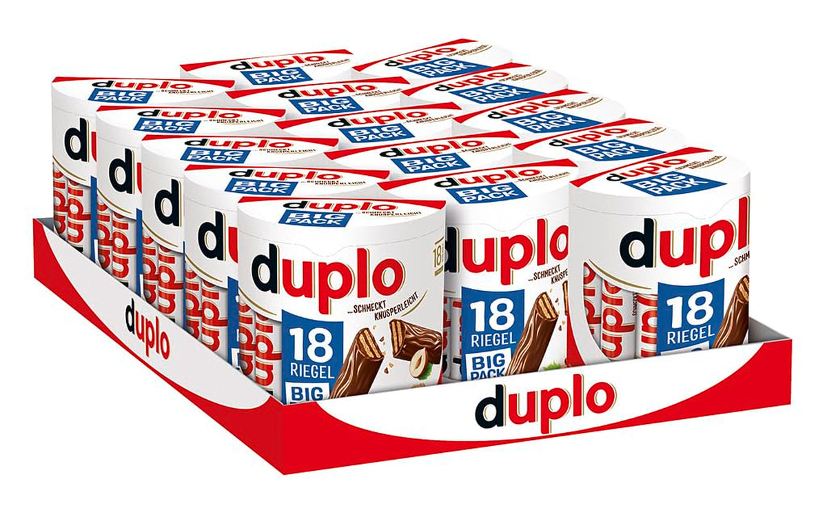 Ferrero duplo Large Pack - Barres de chocolat avec crème de nougat fine, gaufrette croquante et chocolat au lait fin - Bonbons Carnaval et Mardi Gras - 15 paquets de 18 barres emballées individuellement