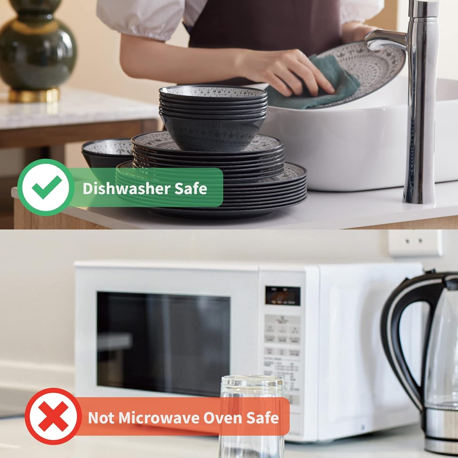 Ensemble de couverts de camping en mélamine 24 pièces pour 8 personnes – Ensemble d'assiettes et de couverts en mélamine, parfait pour les camping-cars, les fêtes dans le jardin et les fêtes sur la terrasse