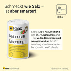 Raab Vitalfood Mélange de sel de potassium, mélange de sel minéral avec 66,7 % de chlorure de sodium (eau de Cologne) et 33 % de chlorure de potassium, le potassium est destiné à l'alimentation en eau normale d'un liquide à base de sel (dose de 1 x 200 g)