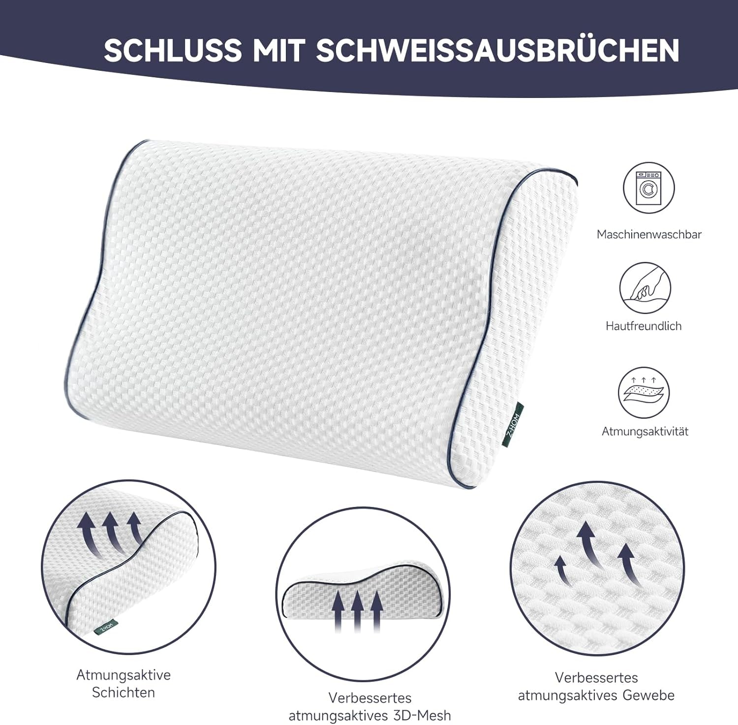 Z-Hom pernă de susținere a gâtului, pernă din spumă cu memorie, pernă pentru dormit lateral, pernă ergonomică, pernă anti sforăit, pernă ortopedică de dormit, husă detașabilă (49 X 30 X 7/10 Cm) Perne ortopedice cervicale Naty Shop