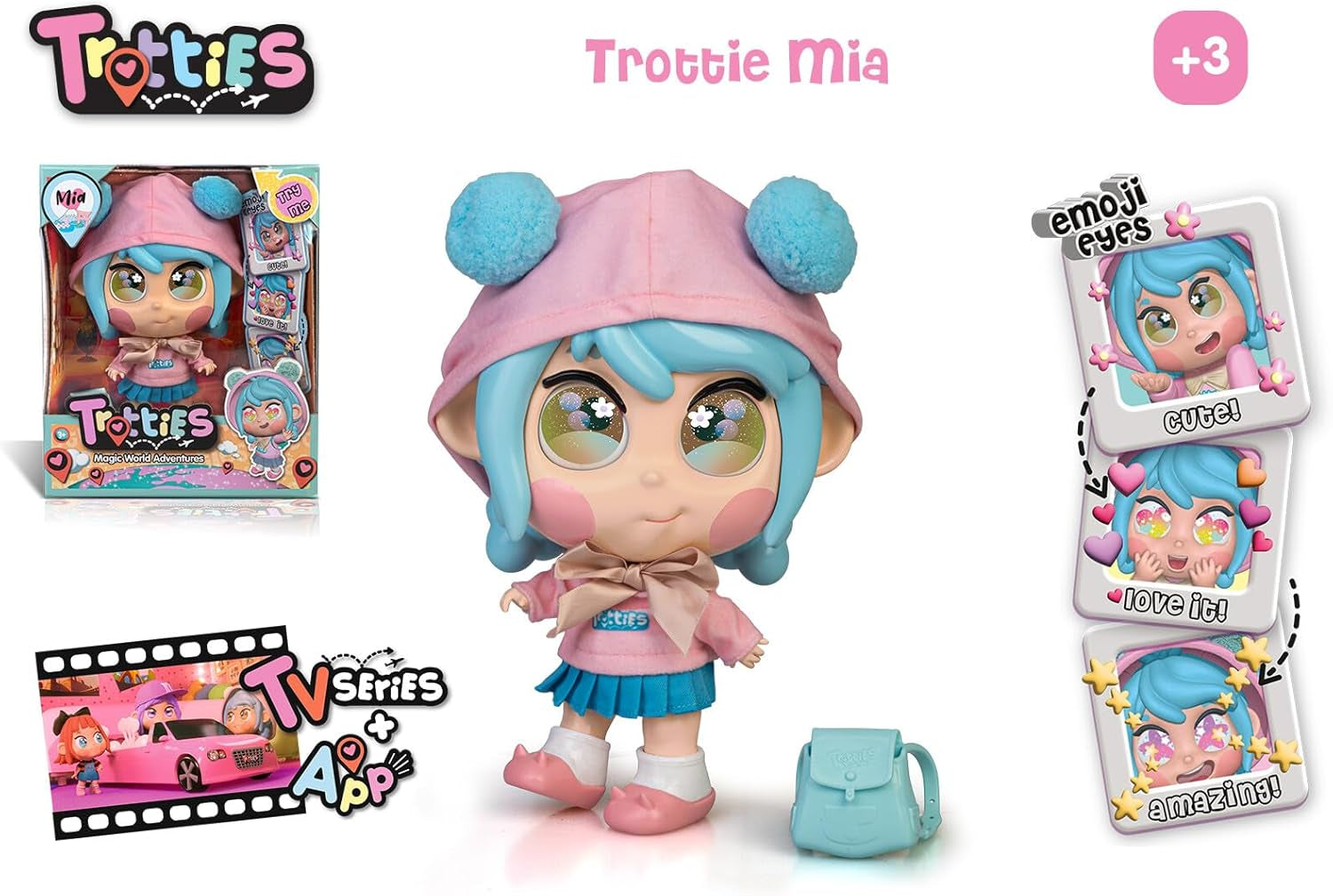 Mia mit Emoti-Augen, Mehrfarbig, Reisepuppen aus der Zeichentrickserie, mit über 10 Accessoires, Geschenk für Mädchen und Jungen à partir de 3 ans