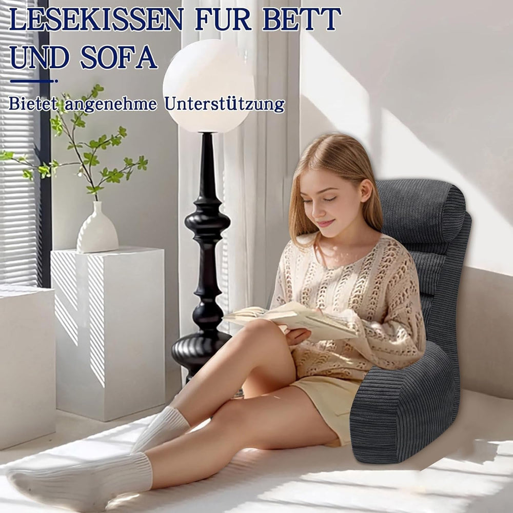 Pernă de citit pentru pat și canapea, pernă de spate pentru pat, pernă de citit cu spătar pentru adulți, confortabilă pentru a sta, a citi și a viziona televizorul pe podea sau pe canapea (Gri închis, 65 * 30cm)