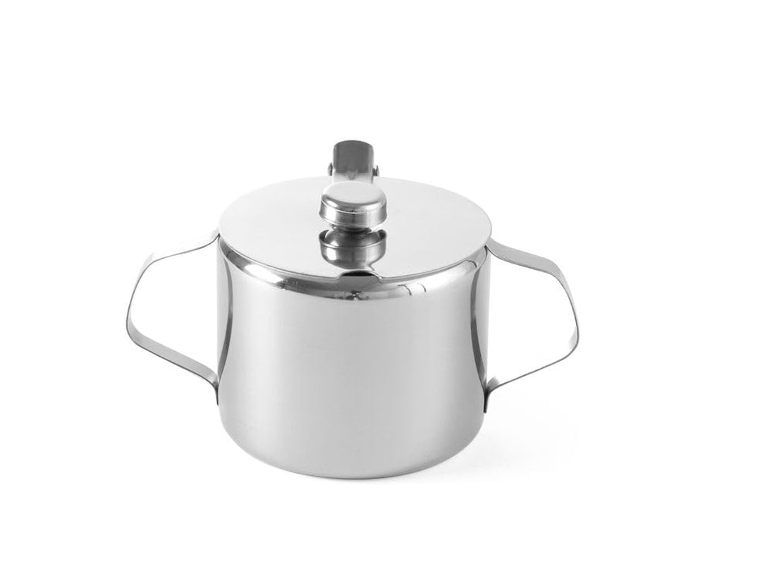 HENDI Zuckerdose, avec Scharnierdeckel, Geschirrspülmaschinengeeignet, ø85x(H)80, 300ml, Edelstahl