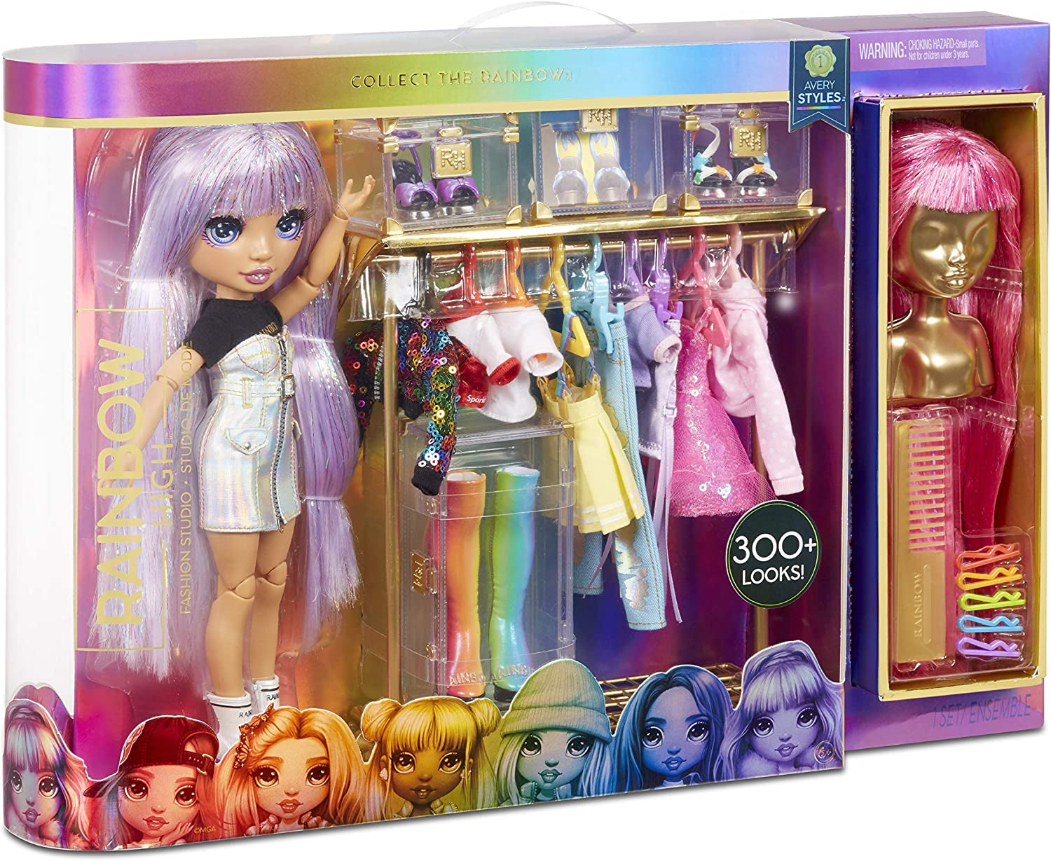 Rainbow High 571049 Fashion Studio - Exklusive Puppe mit Kleidung, Accessoires & 2 Funkelnden Perücken - Schaffen Sie 300+ Looks!
