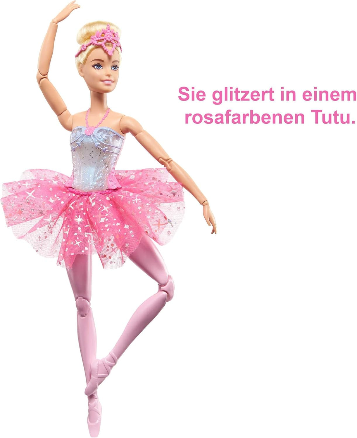 Barbie Dreamtopia Zauberlicht Ballerina Puppe, mit rosa Tutu und blonden Haaren, 5 Licht- und Soundeffekte, Bewegliche Barbie, ab 3 Jahren, HLC25