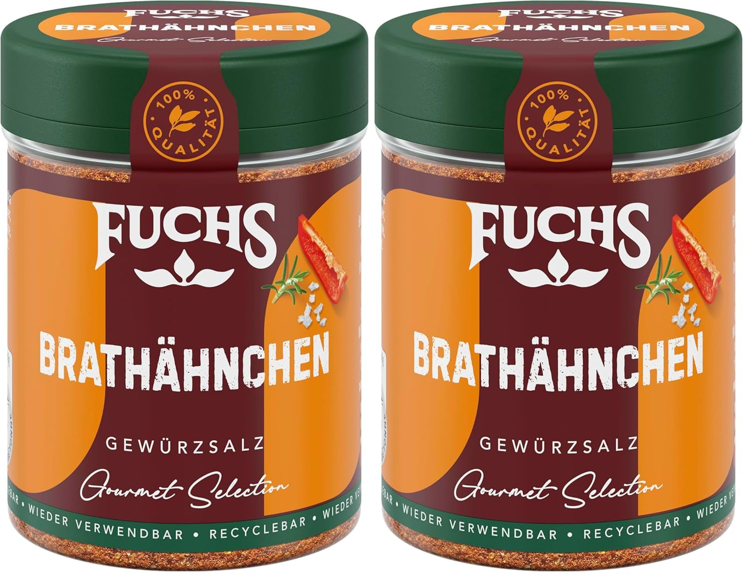 Fuchs Gourmet Selection Klassisch/Heimisch – Bratkartoffel Gewürzsalz, nachfüllbares Kartoffel Gewürz, Salz zum Würzen von Brat- & Ofenkartoffeln, Pommes Frites & Co, végétalien, 70 g