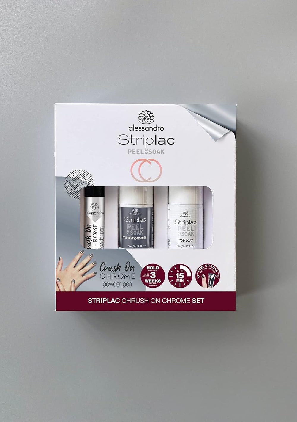 Set alessandro Striplac Peel ou Soak Silver Crush On Chrome – Des ongles parfaits en 15 minutes