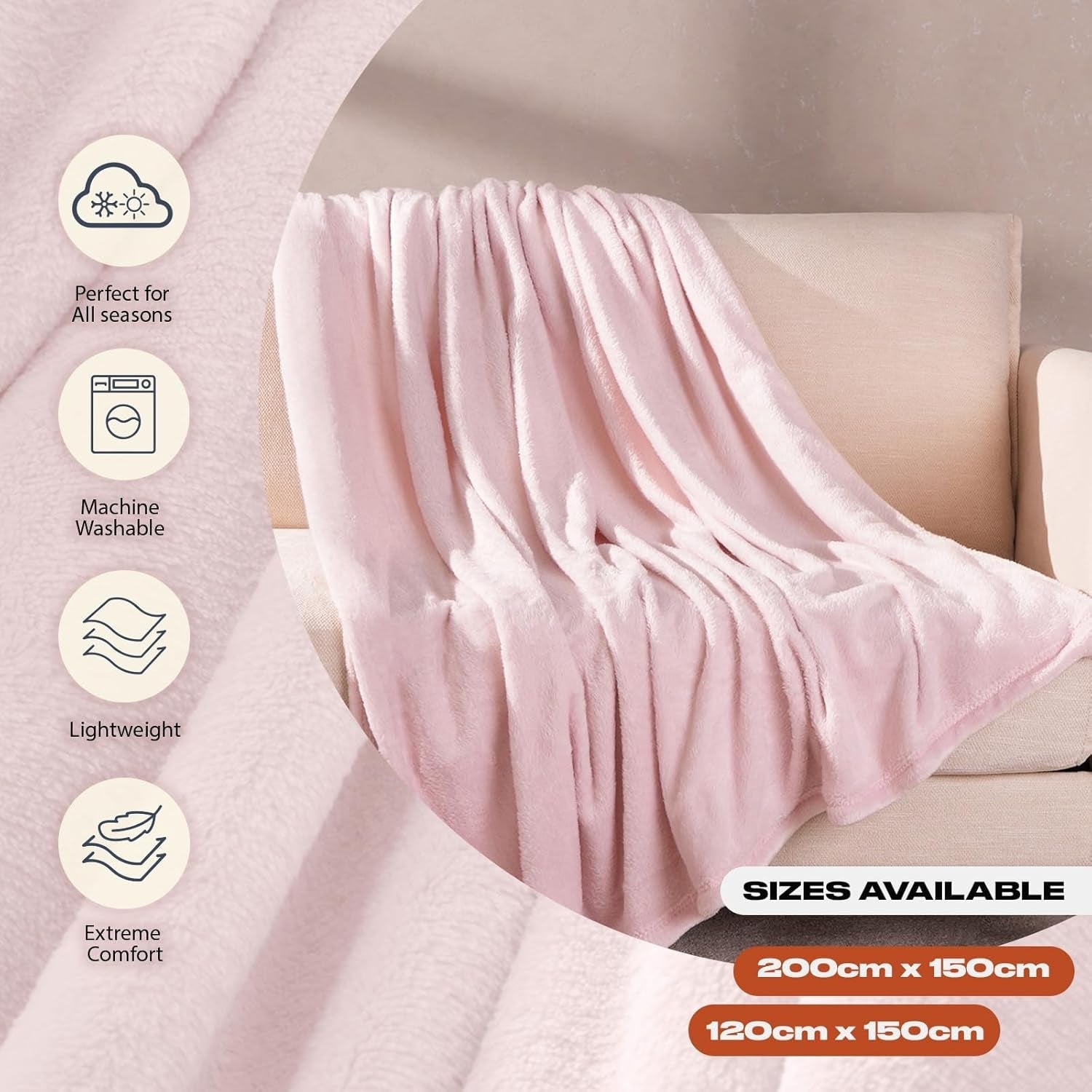 Brentford's Flannel Fleece Blanket, Extra Soft, Large, Fluffy, Warm, cuvertură de pat pentru dormitor, pat simplu, canapea, canapea, Blush Pink - 120 X 150 Cm Paturi si Cuverturi Besuche den Brentfords-Store