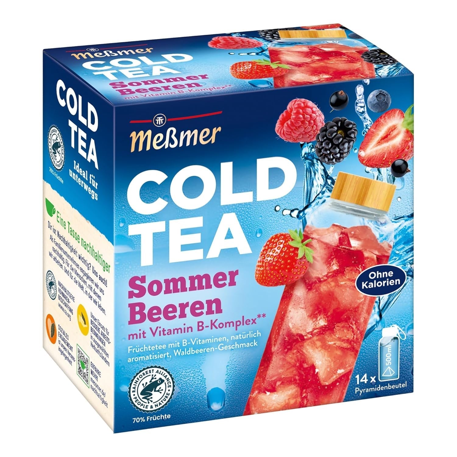 Meßmer Cold Tea Trinkpause Zmeură | Ceai de fructe, aromatizat natural, cu gust de zmeură | Ediție limitată | Pentru infuzie rece | 14 pliculețe piramidale