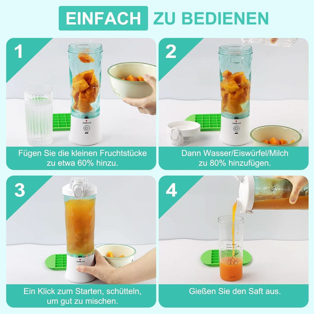 Mixeur Smoothie Maker to Go, Mini batteur sur socle avec 6 couteaux en acier inoxydable, support avec plateau, mélangeur électrique portable USB bouteille de 600 ml, mélangeur Shaker Slushy Maker eau potable Bucatarie Naty Shop