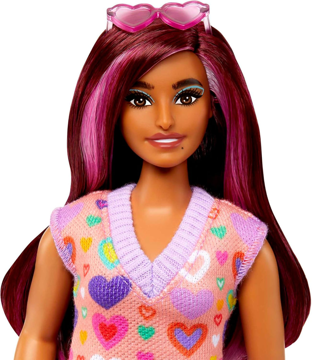 Barbie Fashionistas # 207 - Poupée avec pull-over, couleur rose, vêtements pour hommes, lunettes, plateau, chaussures, pour enfants à partir de 3 ans, HJT04