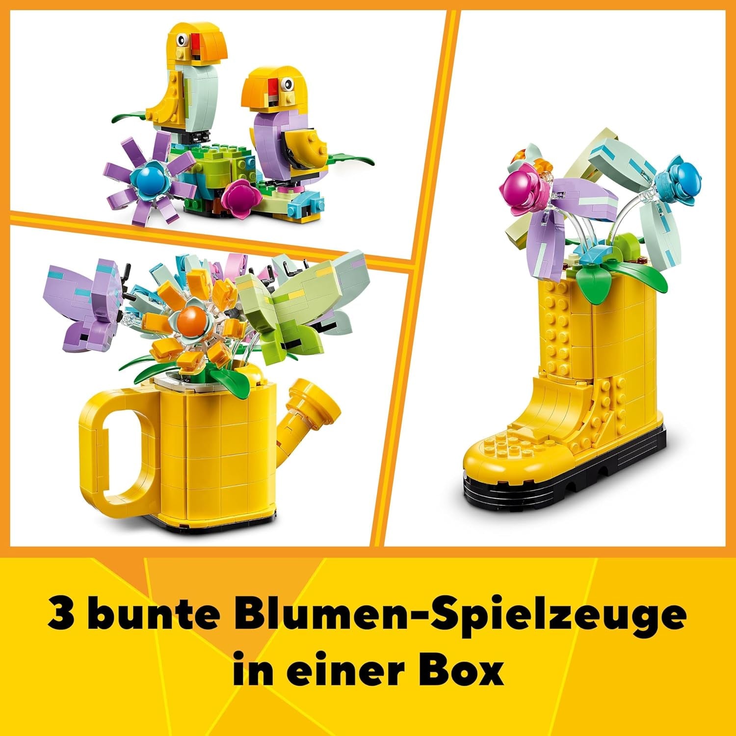LEGO Creator Ensemble d'arroseurs de fleurs 3 en 1, décoration de chambre d'enfant, construisez un arroseur avec un bouquet de fleurs, des bottes en caoutchouc ou 2 oiseaux jouets, cadeau créatif pour filles et garçons de 8 ans 31149 Ensembles de construction Besuche den LEGO-Store