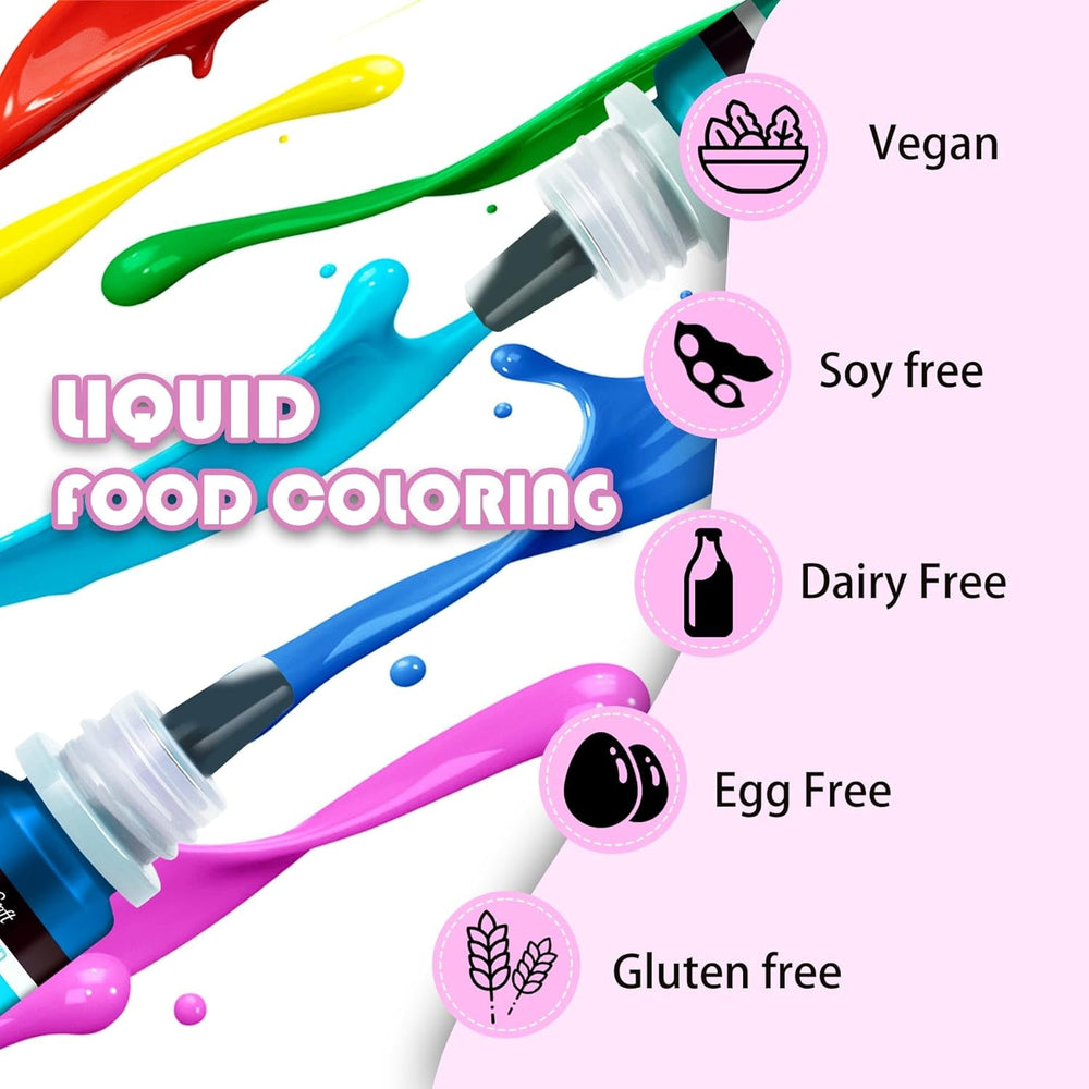 Colorant alimentaire - 20 couleurs colorant alimentaire liquide hautement concentré pour gâteaux, pâtisserie, œufs de Pâques, boissons - colorant alimentaire sans sucre pour fondant, glaçage, slime, décoration de gâteaux - 10 ml chacun