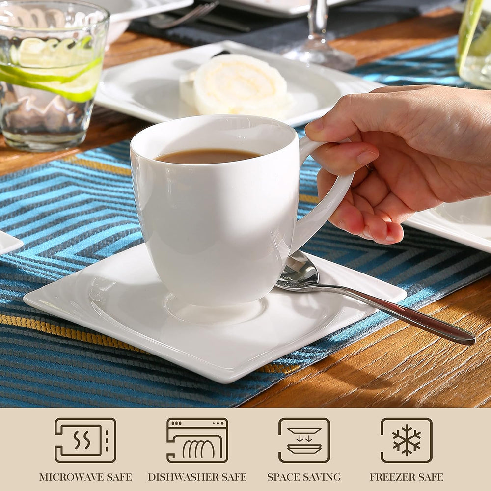 MALACASA, Série Monica, Service de table pour 12 personnes, Porcelaine blanc-crème, Service combiné avec 12 tasses à café, 12 soucoupes, 12 assiettes à dessert, 12 assiettes plates et 12 assiettes plates