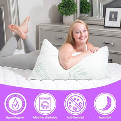 Lot de 2 oreillers en bambou King Size – Oreiller de lit réglable en mousse à mémoire de forme déchiquetée – Dos, ventre, dormeur latéral, housse amovible, alternative rafraîchissante au duvet d'hôtel, King (lot de 2) Naty Shop Oreillers standard