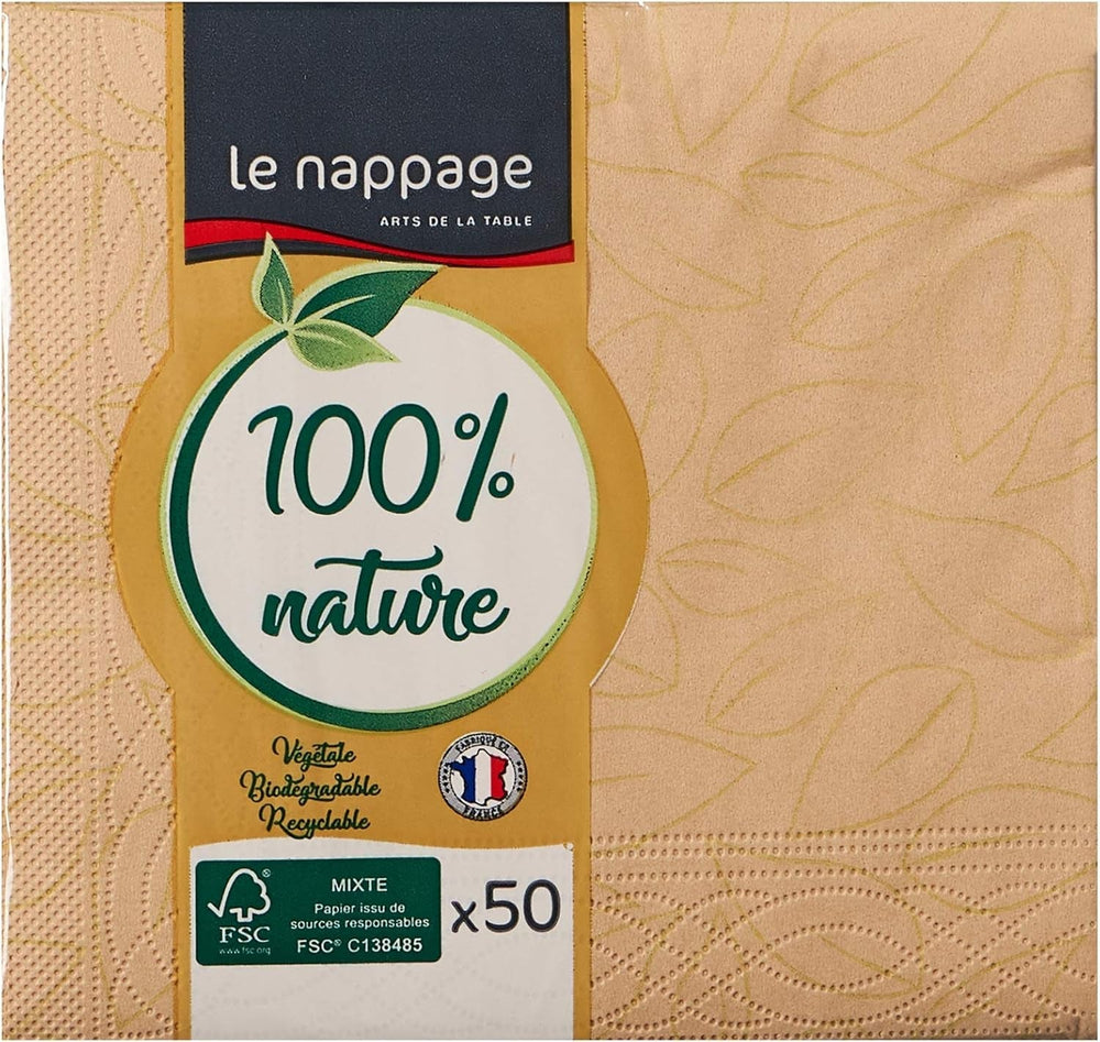 Le Napage 50 serviettes en coton 25 X 25 cm, 3 épaisseurs, FSC blanc