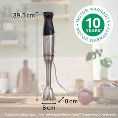 Bosch Batteur sur socle Ergomaster Serie 6 MSM6M810, Einhändig Bedienbar, 10 Jahre Motorgarantie, Edelstahl-Klingen, Verschleißfreie Keramik-Kupplung, Luftkühlung, Quattroblade, Mixbecher, 1200 W, Edelstahl Kitchen Naty Shop