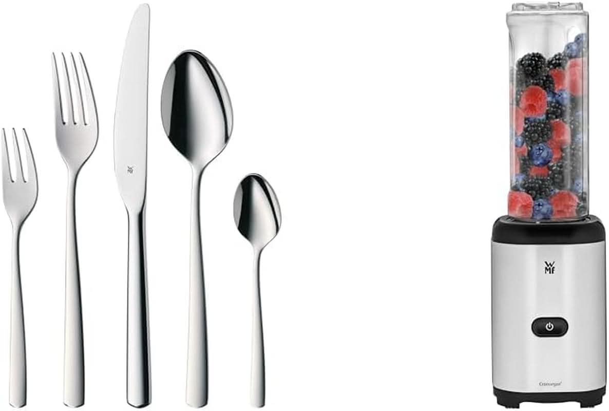 WMF Boston, set de tacâmuri, 30 piese, oțel inoxidabil pentru 6 persoane Bucatarie Naty Shop Set + Smoothie Maker 0.6 L Set compus