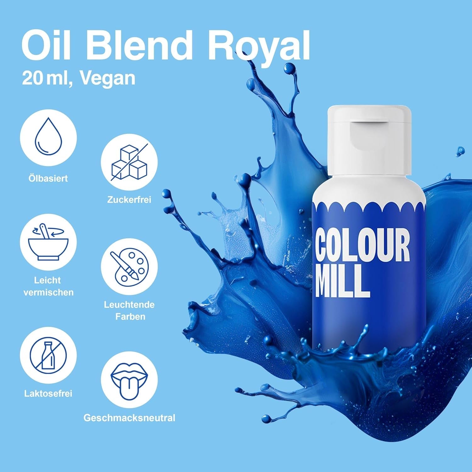 Color Mill Liquid Food Coloring Set - 5 x 20 ml à base d'huile (noir, rose vif, violet, rouge et bleu) - Résistant aux UV - Parfait pour la pâtisserie et comme garniture pour les gâteaux, muffins et décorations de gâteaux