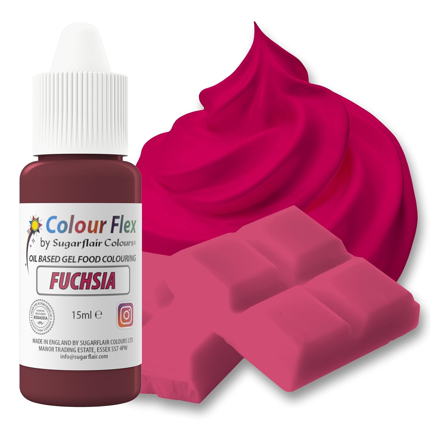 Colorant alimentaire à base d'huile Sugarflair Colourflex Fuchsia, colorant alimentaire liquide hautement concentré, colorant alimentaire pour crème au beurre, chocolat, pâte, fondant, glaçage et plus encore - 15 ml