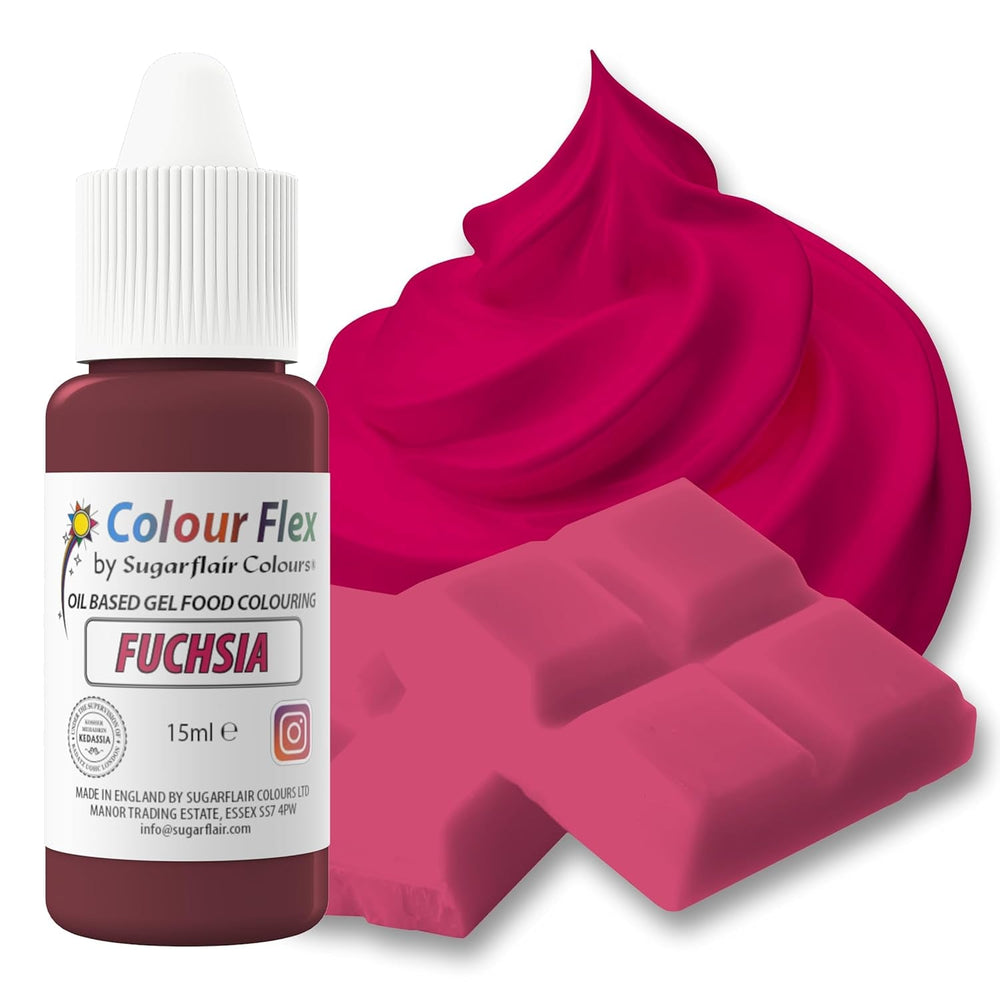 Colorant alimentaire à base d'huile Sugarflair Colourflex Fuchsia, colorant alimentaire liquide hautement concentré, colorant alimentaire pour crème au beurre, chocolat, pâte, fondant, glaçage et plus encore - 15 ml