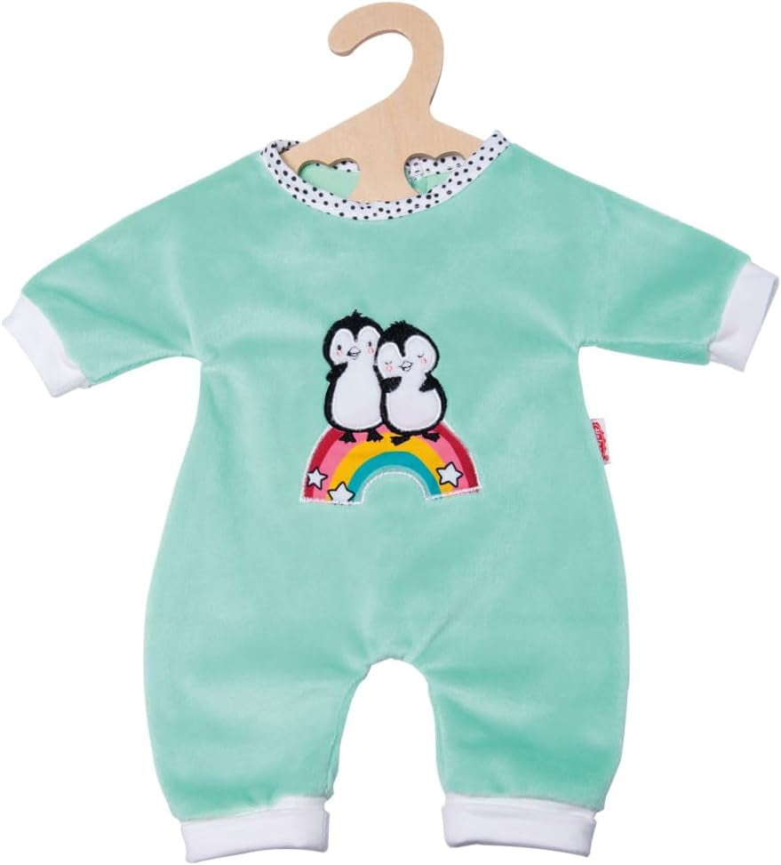 Heless 1181 - Combinaison de poupée motif pingouin à pois en velours doux avec broderie de haute qualité, taille 28-35 cm