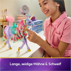 Wildstar Unicorn par Unicorn Academy - Licorne Sophia originale de 28 cm de haut de la série Netflix avec une vraie crinière et une vraie queue, une bride, une selle et une brosse amovibles, à partir de 4 ans