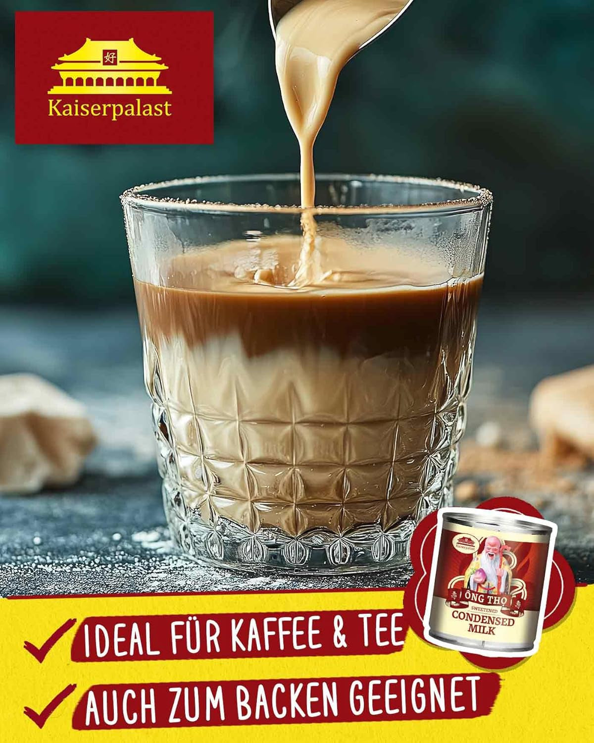 Kaiserpalast Kondensmilch 8% Fettanteil, préparé pour le sucre du café et du thé ou pour la cuisine et le dos, 1 x 397 g