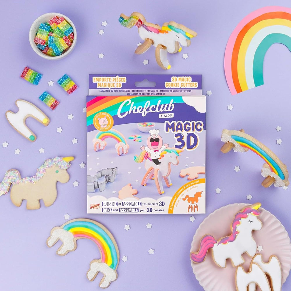 CHEFCLUB, Emporte-pièces magiques licorne et arc-en-ciel 3D, emporte-pièces emboîtables 3D licorne et arc-en-ciel, plaisir de pâtisserie pour les enfants