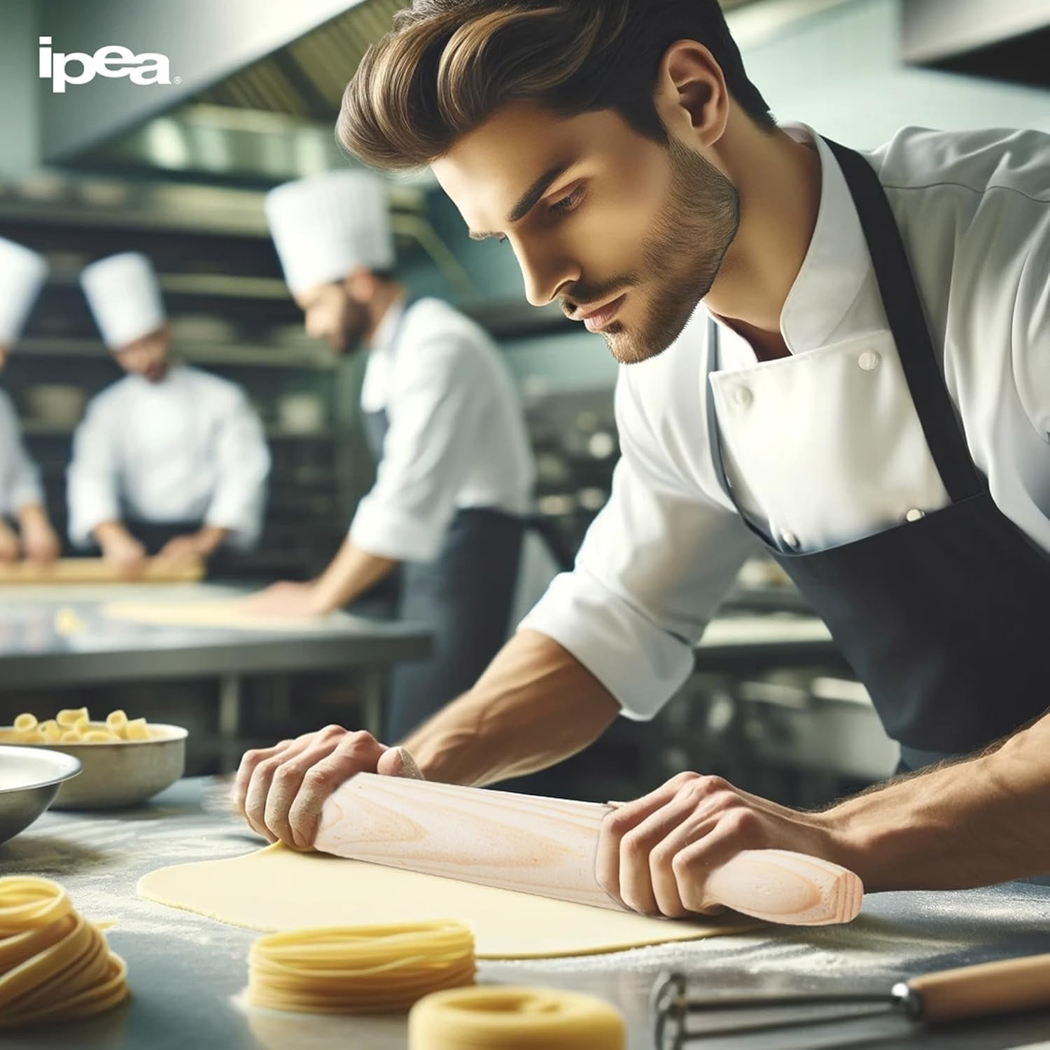 Rouleau à pâtisserie en bois avec poignées - 40 cm x 4 cm - Rouleau à pâtisserie antiadhésif pour étaler et pétrir pâtes fraîches, pizza, biscuits, raviolis, gâteaux, pâtisseries - utile en cuisine