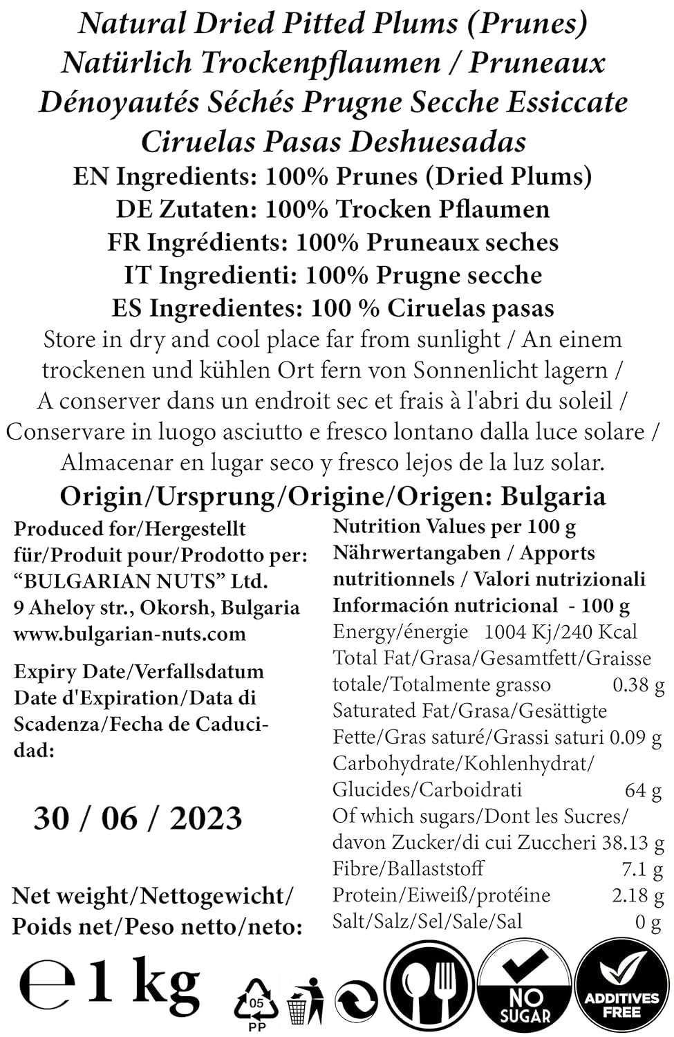 1 kg Prunes séchées naturellement, sans noyaux, sans additifs, sans sucre, sans édulcorants, rien d'artificiel, provenant des jardins fruitiers bulgares Produits déshydratés Naty Shop