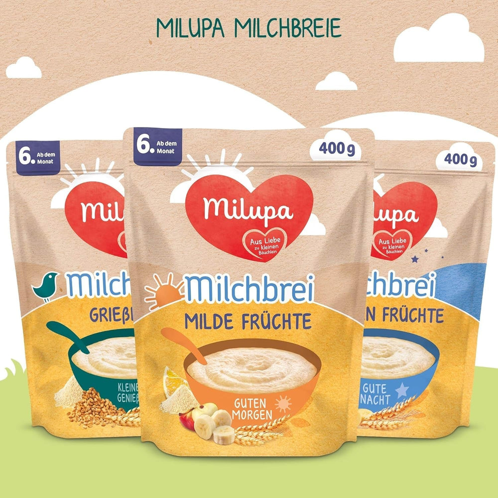 Milupa Milk Porridge Fruits Complets - Porridge pour enfants sans huile de palme, dès 6 mois - 4 X 400 G (pack de 2) Mère et Enfant Naty Shop