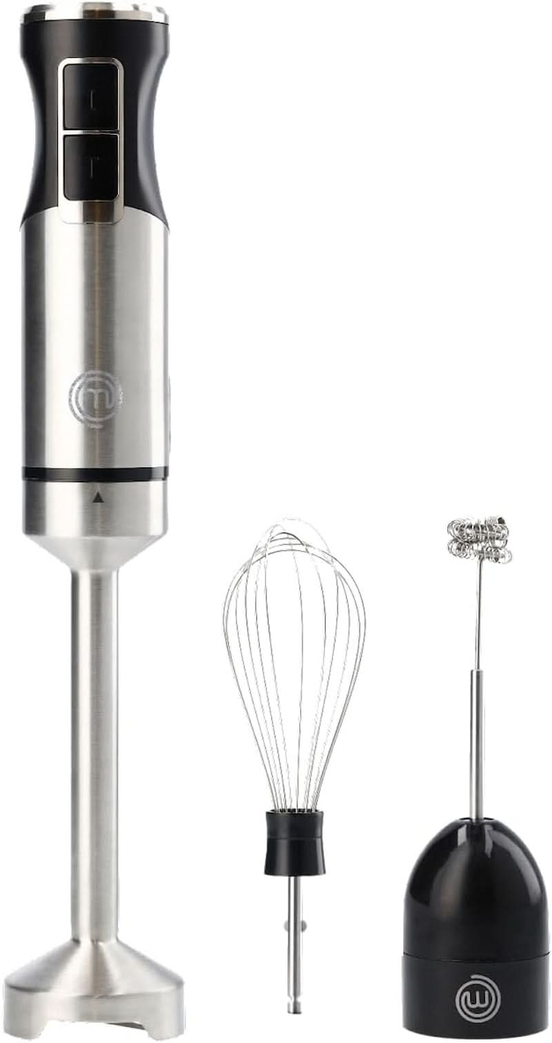 Masterchef Stabmixer, Pürierstab Mit Spritzschutz, Zauberstab Küchengerät, Elektrische Mixstab Hand Blender Mit 2 Speeds, Eintauchfunktion, Spülmaschinenfeste Komponenten, 200W, Schwarz Kitchen Naty Shop 3 In 1 (Edelstahl)