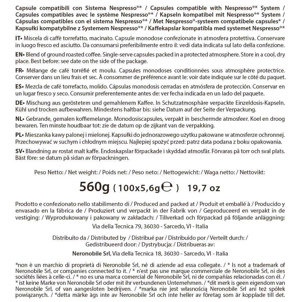 Capsules de café Arabica compatibles Nespresso 5,6g x 100 capsules